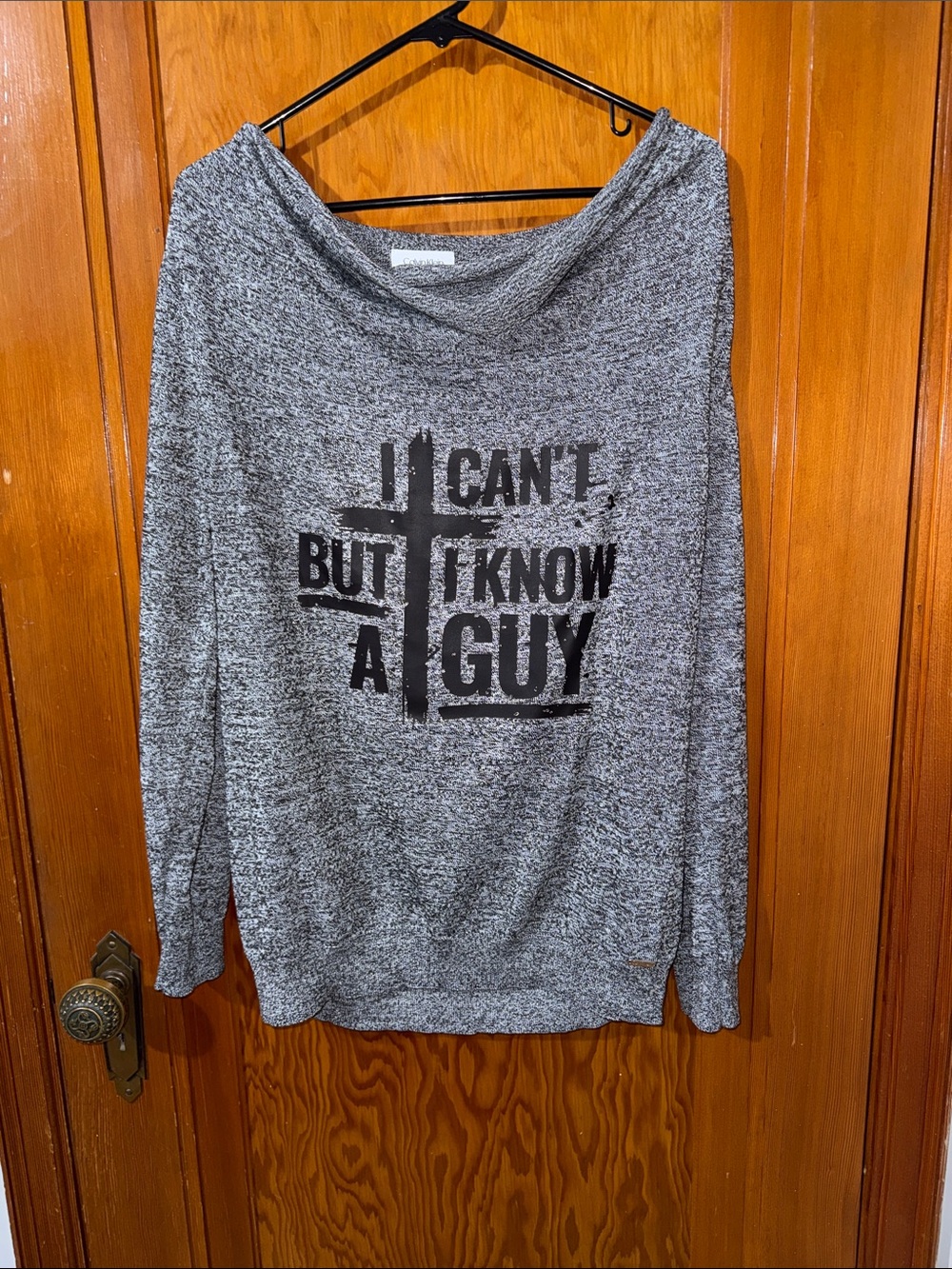 Calvin Klein Gray Marled Crewneck Sweater with Black Graphic